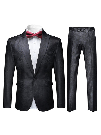 Ensemble Blazer Jacquard Élégant pour Homme & Pantalon Habillé - Polyester, Style Décontracté pour Toutes Saisons