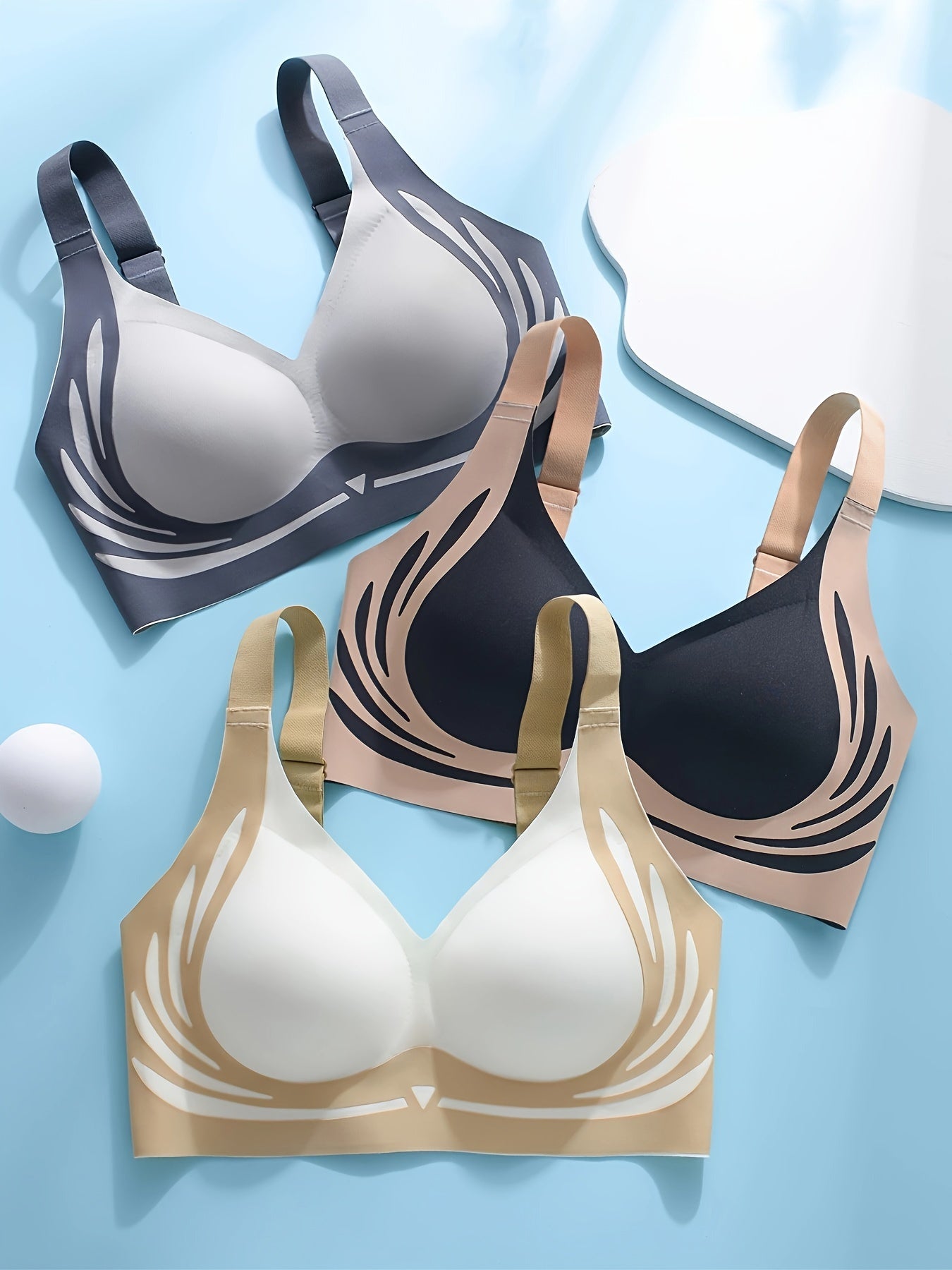 Soutien-gorge 3 pièces pour femmes, sans armatures ni marques sur le support supérieur, grande poitrine, fermeture à boucle dans le dos et soutien-g