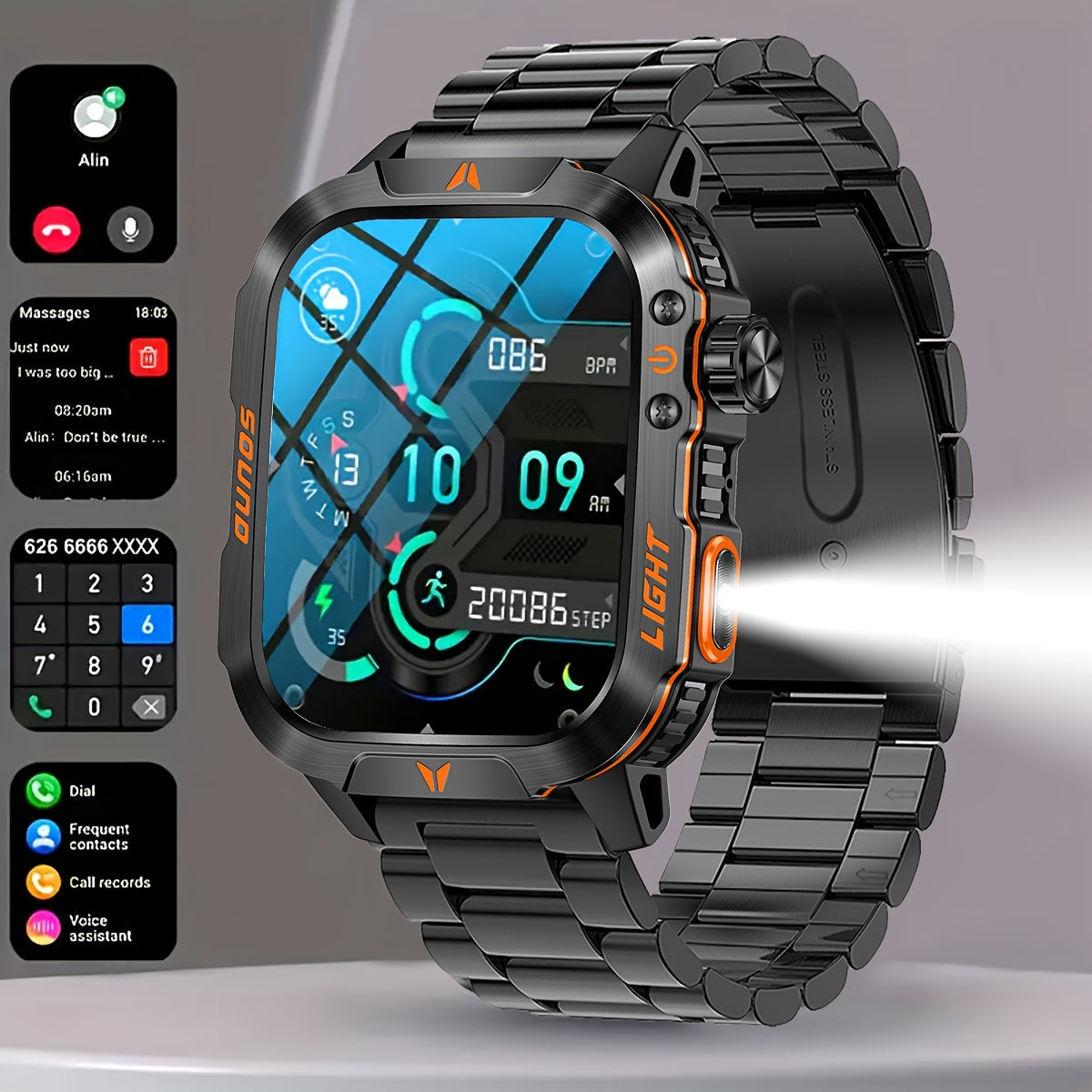 Nouvelle montre connectée de sport d'extérieur pour hommes, écran tactile complet de 2.01 pouces, étanche et suivi des mouvements, connexion sans fil, compatible avec Android et iPhone.