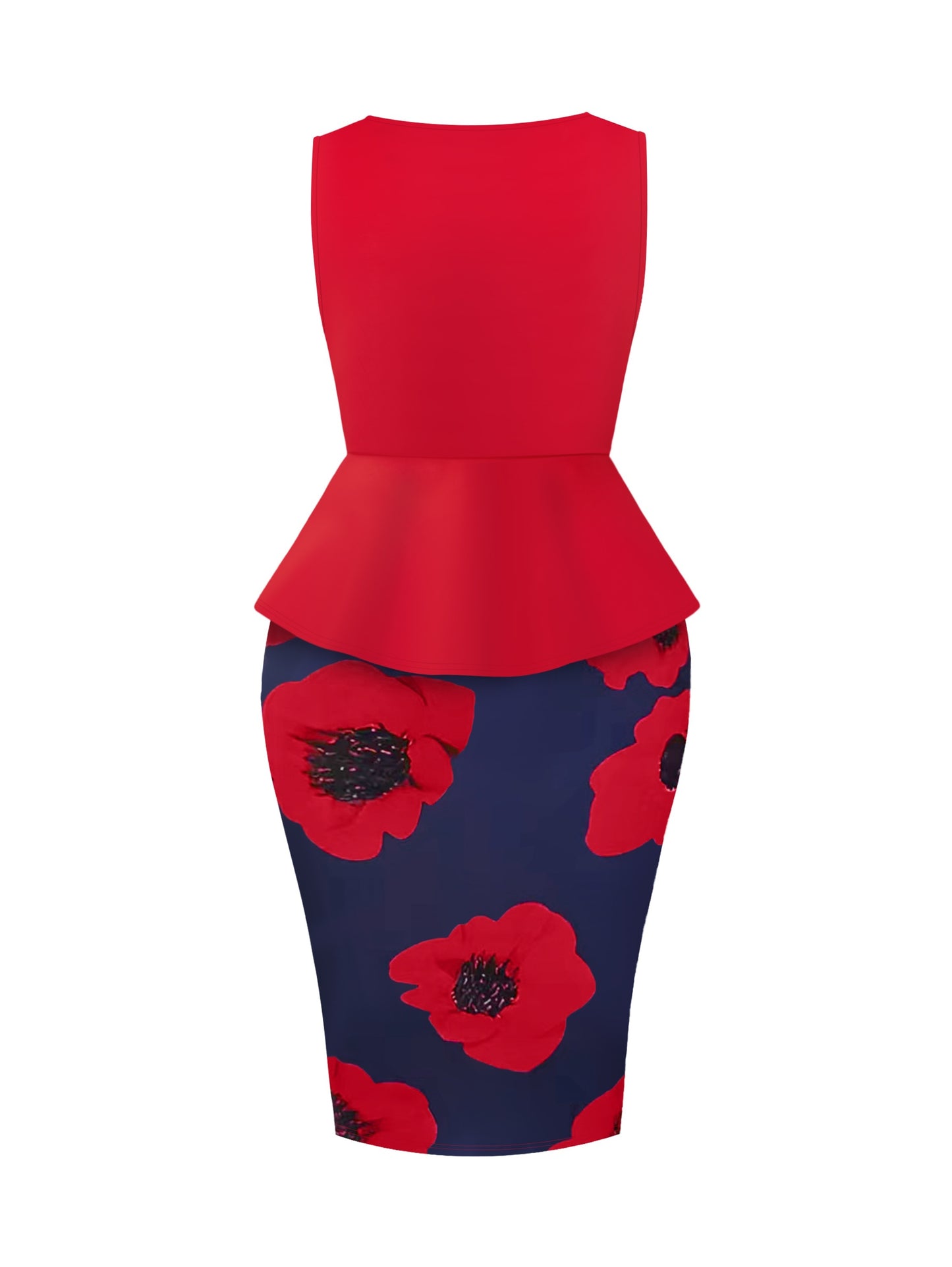 Ensemble Élégant pour Femmes : Haut Sans Manches à Col en V avec Ourlet Découpé & Jupe Moulante à Imprimé Floral - Haute Élasticité, Lavable en Machine