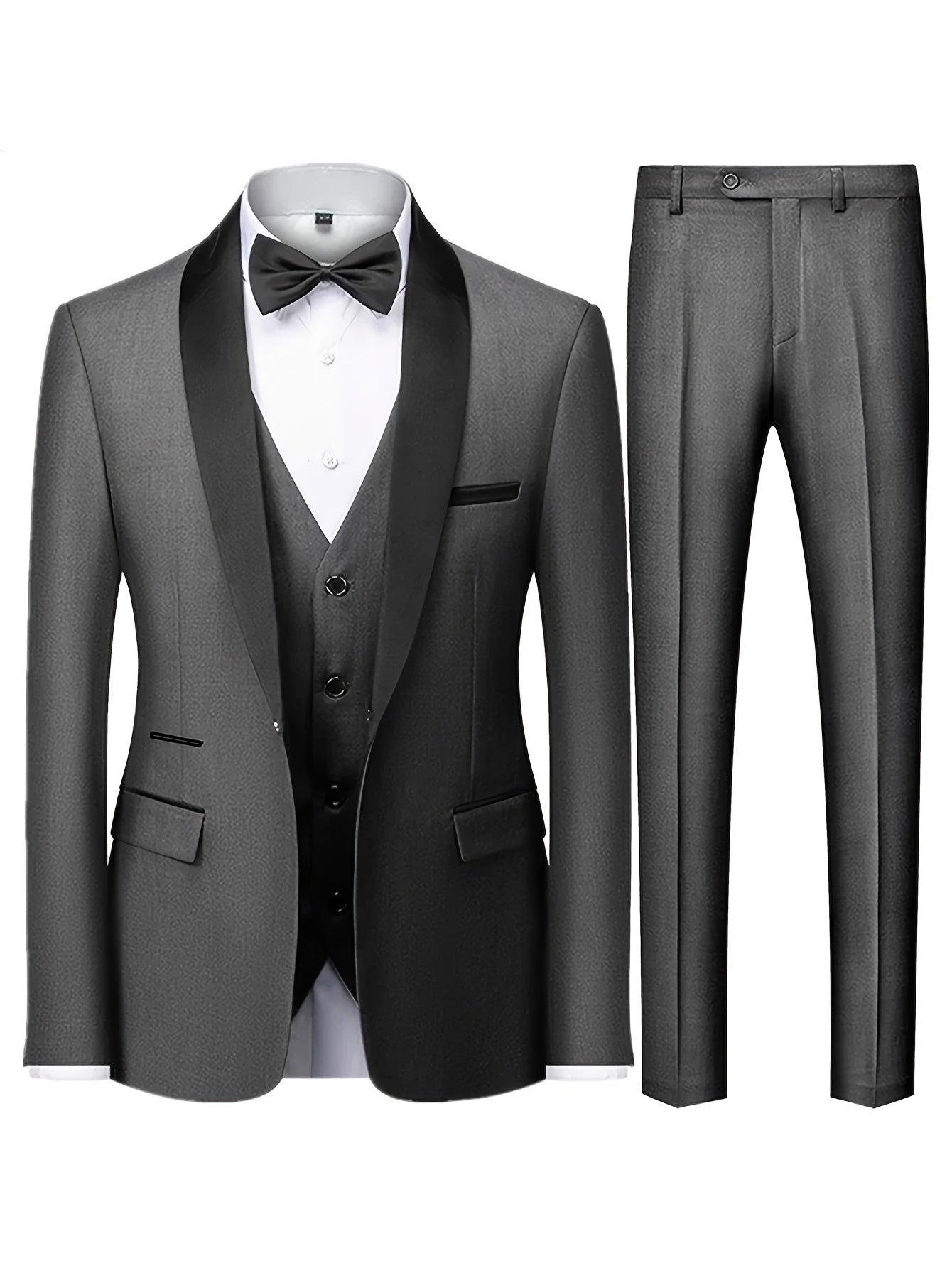 Ensemble 3 pièces classique pour homme, costume de ville uni, veste blazer à un bouton + gilet simple boutonnage + pantalon, tenue de cérémonie pour homme