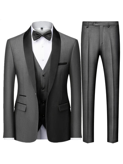 Ensemble 3 pièces classique pour homme, costume de ville uni, veste blazer à un bouton + gilet simple boutonnage + pantalon, tenue de cérémonie pour homme