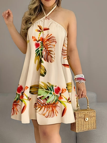 Tropical Print Backless Dress, Vacation Style Backless Dress for Spring and Summer, Women's Clothing 