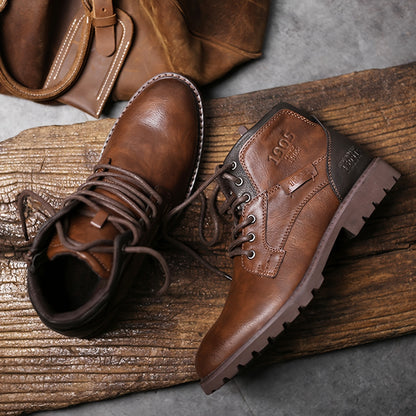 Bottines À Lacets Pour Hommes Avec Fermeture À Glissière Latérale, Chaussures De Marche Décontractées De Style Rétro Vintage