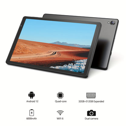 Tablette Android 12 de 10 pouces PRITOM, RAM 4 Go (2 Go + 2 Go d'extension), ROM 32 Go, 6000 mAh, processeur Quad Core, Tablette de 10 pouces, Tablette Android Écran IPS haute définition, Appareil photo, Wi-Fi, Google, PC, Tablette Pad