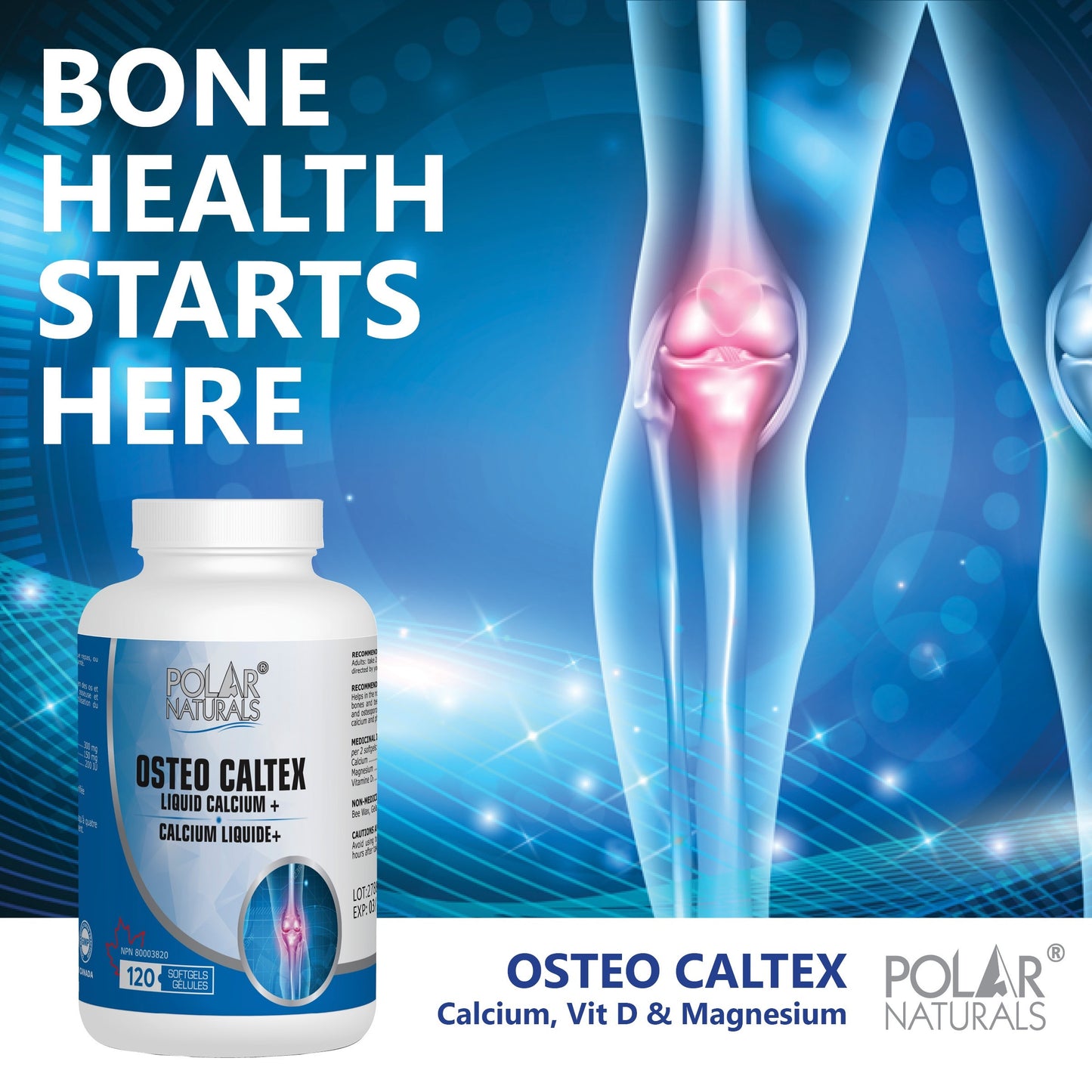 Polar Naturals Osteo Caltex Liquid Calcium+ - 120 Capsules 