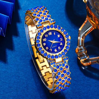 Ensemble De 6 Montres Élégantes En Quartz Avec Strass Pour Femmes, Bleu, Montre-bracelet De Mode Et Ensemble De Bijoux En Pierres Synthétiques, Cadeau De La Saint-Valentin, Du Ramadan Et De L'Aïd Al-Adha