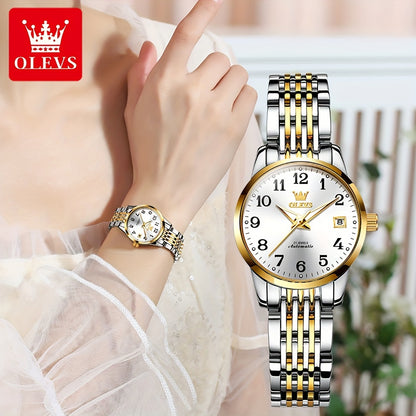 Montre mécanique automatique OLEVS pour femmes en acier inoxydable étanche Montres originales pour femmes Mode Luxe Élégant Montre-bracelet pour dames