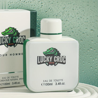 Parfum pour homme Lucky Croc Blanc 3.38oz Eau De Toilette, Notes boisées aromatiques avec pamplemousse et romarin, Spray parfumé longue durée, Cadeau idéal pour votre copain