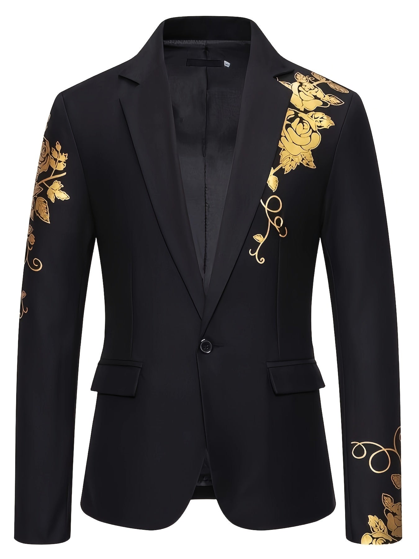 Motif Floral Blazer, Veste De Costume À Revers À Poche À Rabat Décontractée Pour Homme Pour Les Affaires De Printemps Et D'automne