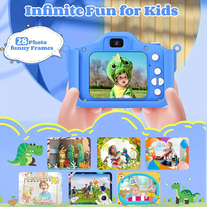 Appareil photo pour enfants 2024 amélioré : Vidéo HD 1080p, carte de 64 Go, écran couleur de 2 pouces, 7+ cadres amusants, 5 jeux, zoom numérique de 2 pouces, anti-chute, charge USB, convenable pour les enfants de 3 à 10 ans