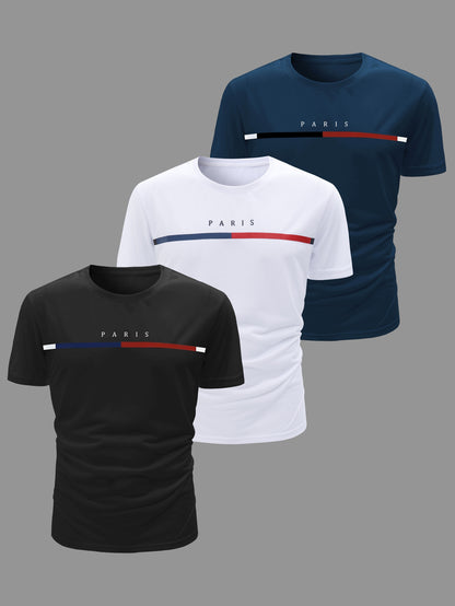 Product title: Lot of 3 Men's Short Sleeve Casual T-Shirts - Breathable and Lightweight for Summer Sports and Leisure