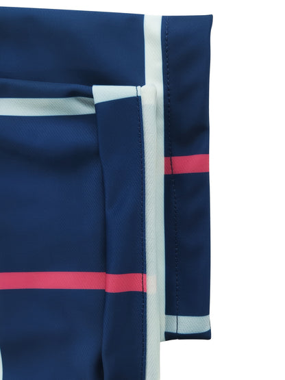 Pantalon habillé pour homme à carreaux numériques contrastés rouge et bleu rétro avec poche, adapté aux tenues de ville.