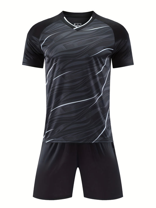 Ensemble De Maillot De Football D'été Pour Hommes, T-shirt Actif À Manches Courtes À Blocs De Couleur Et Ensemble De Shorts Solides À Séchage Rapide Pour Hommes