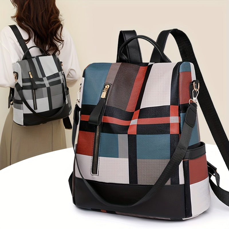 Fashion Color Block Backpack, Anti-theft Travel Backpack, Fashion Dual-use Shoulder Bag, Travel Work Bag for Commuting and School 