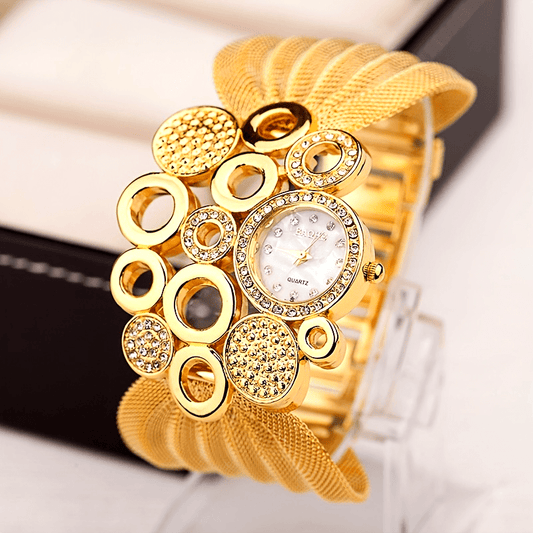 Montre-bracelet à quartz pour femmes, avec bande TR ronde plate accentuée de strass, cadeau de la Saint-Valentin pour femmes