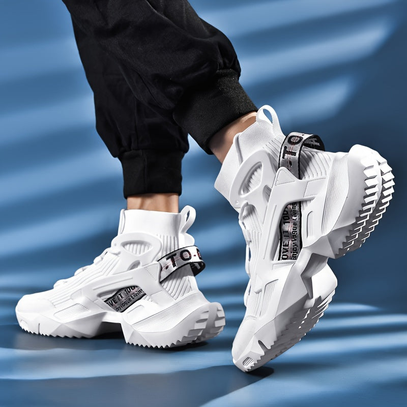 Men's fashion shoes with thick soles, versatile and breathable shoes with soft and durable sole, high-top non-slip sports shoes. 