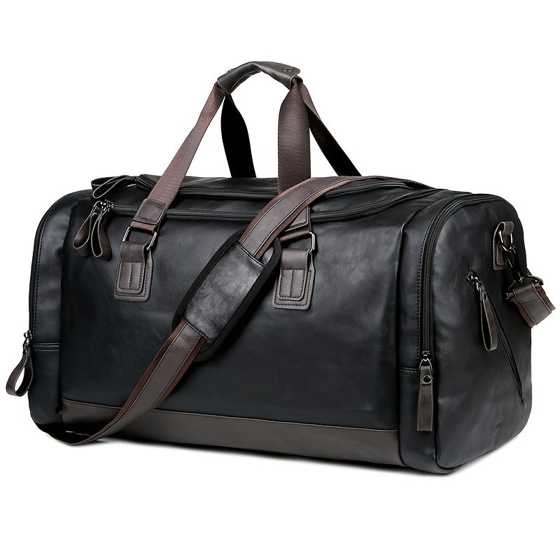 1pc Sac De Voyage En Cuir PU Pour Hommes, Sac À Main, Sac Polochon Pour Hommes, Fourre-tout De Voyage Décontracté, Grand Sac De Week-end