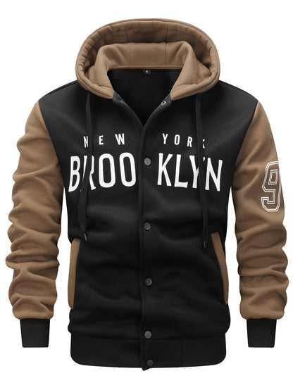 Veste à capuche pour homme 'BROOKLYN' avec motif color block, style décontracté preppy pour le printemps et l'automne en plein air comme cadeau