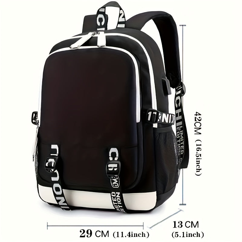 Sac à dos tendance avec chargeur USB, sac à dos pour ordinateur portable pour hommes, sac à dos de grande capacité pour étudiants, sac à dos de voyage