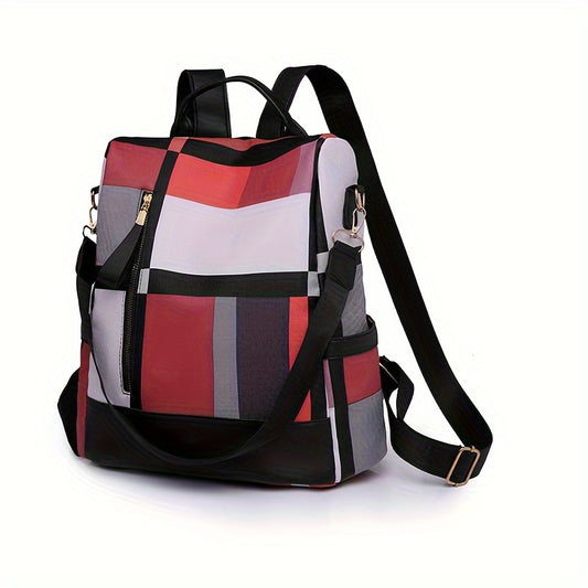 Colorful Plaid Pattern Backpack, Dual-use Lightweight Shoulder Bag, Anti-theft Backpack for Travel and School Commuting 