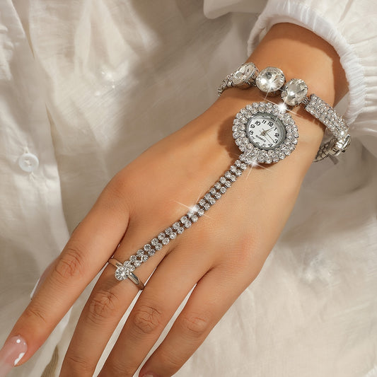 Rhinestone Chain Tassel Watch Gorgeous Round Glass Bracelet Elegant Dress Accessories For Women 