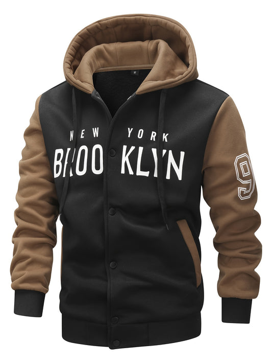 Veste à capuche pour homme 'BROOKLYN' avec motif color block, style décontracté preppy pour le printemps et l'automne en plein air comme cadeau