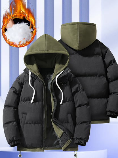 Veste matelassée à capuche 2 pièces en fausse fourrure pour homme, manteau rembourré décontracté et élégant à manches longues, vêtements d'extérieur chauds