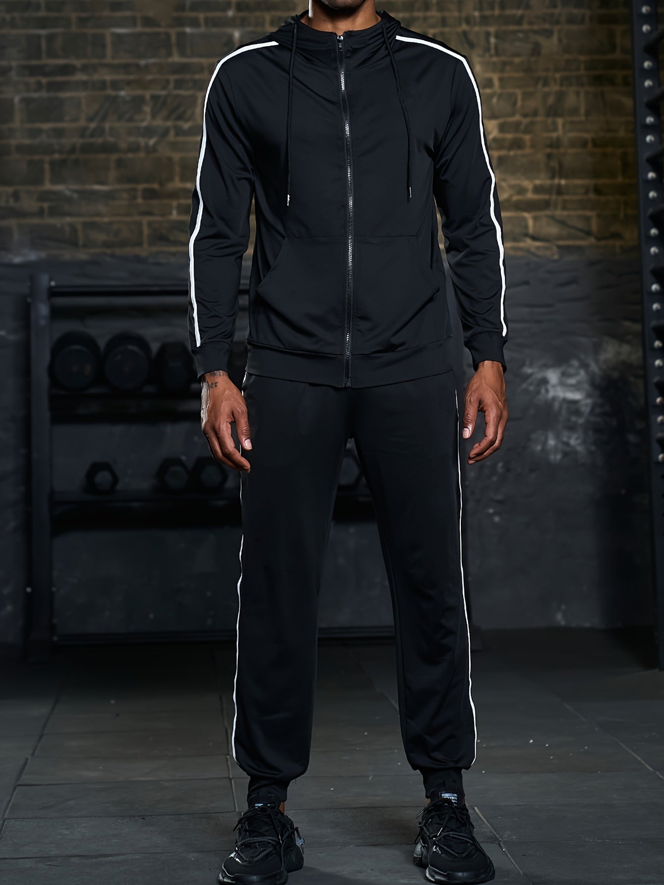 Ensemble De Sport Pour Hommes 2 Pièces, Sweat À Capuche Zippé + Ensemble De Jogging Assorti Pour L'entraînement De Remise En Forme