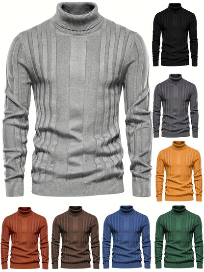 Pull en maille à col roulé, pull décontracté chaud et extensible pour homme pour l'automne et l'hiver