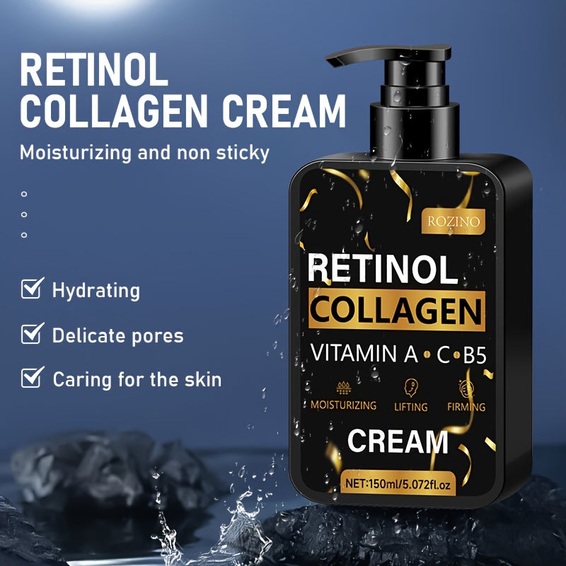 Crème ROZINO au Collagène et Vitamine A, 5.07oz - Hydratante & Nourrissante pour Tous Types de Peau, Lisse les Rides Fines, Raffermit & Lift, Réduit la Sécheresse, avec Beurre de Karité & Rétinol