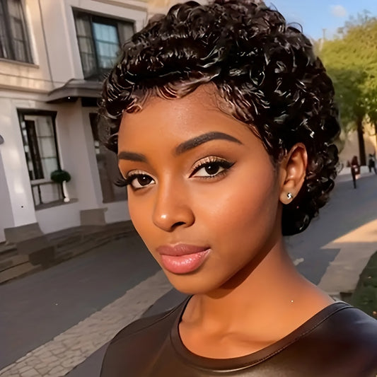 Short Curly Human Hair Wigs Pixie Cut Brazilian Human Hair Wigs For Natural Black Women Glueless 