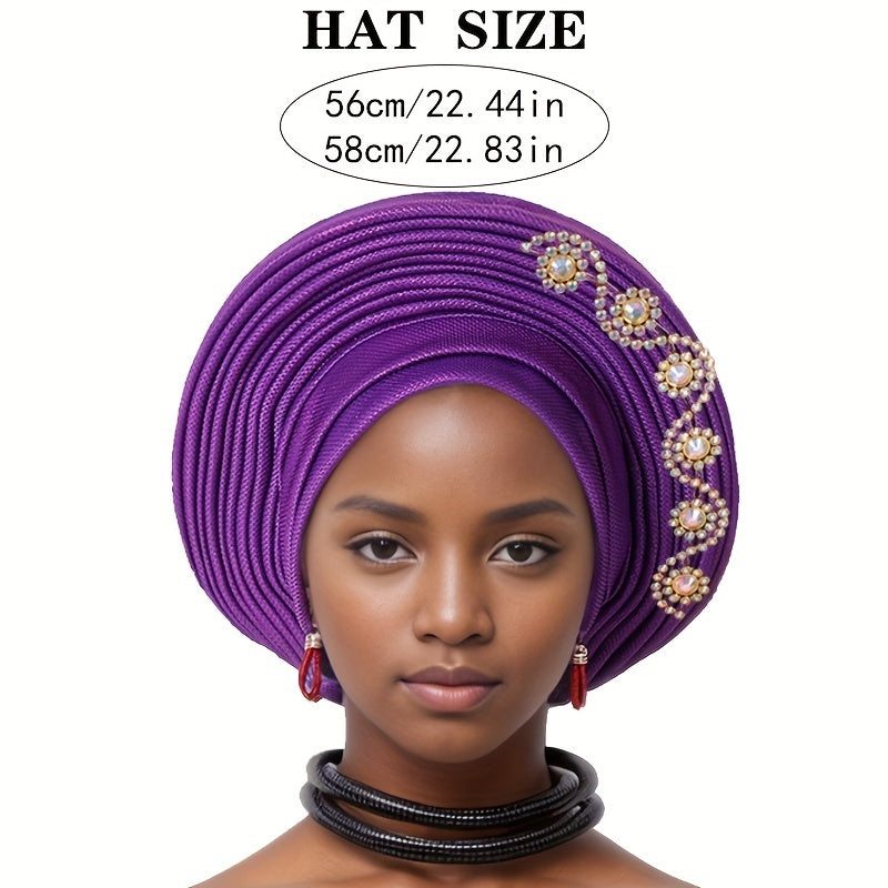 Chapeau turban africain en forme d'éventail, couvre-chef élastique personnalisé, bordure multi-couches ornée de bijoux