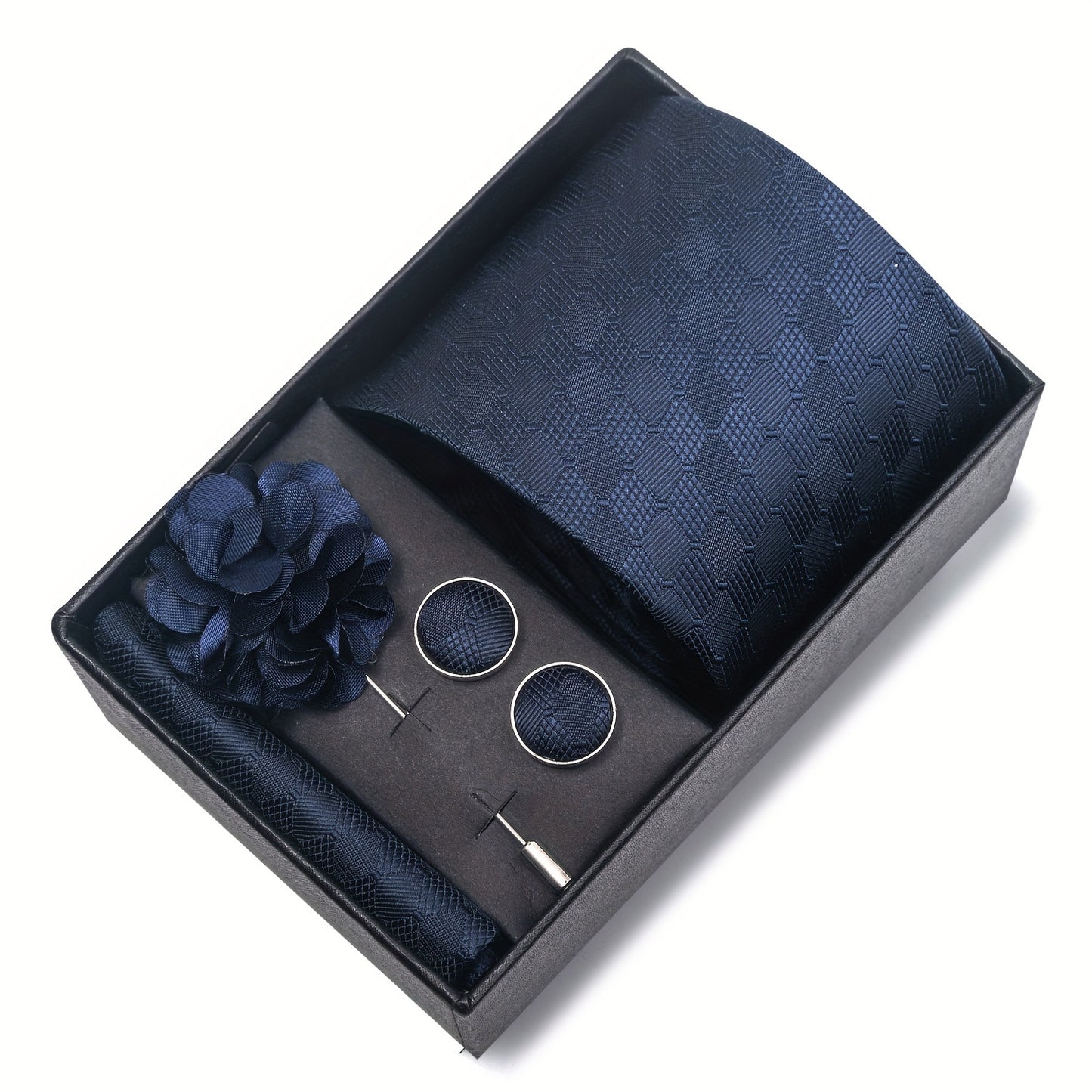 4pcs/set Ensemble de cravate pour hommes pour mariage d'affaires, cravate unie à rayures et à motif cachemire, pochette, boutons de manchette et épingle à revers dans un coffret cadeau, choix idéal pour un cadeau