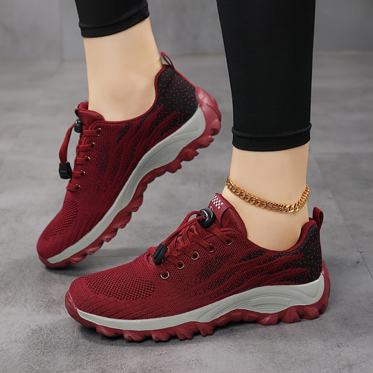 Women's Casual Lace-up Soft Sole Platform Sneakers with Contrasting Colors, Ideal for Walking and Running. 