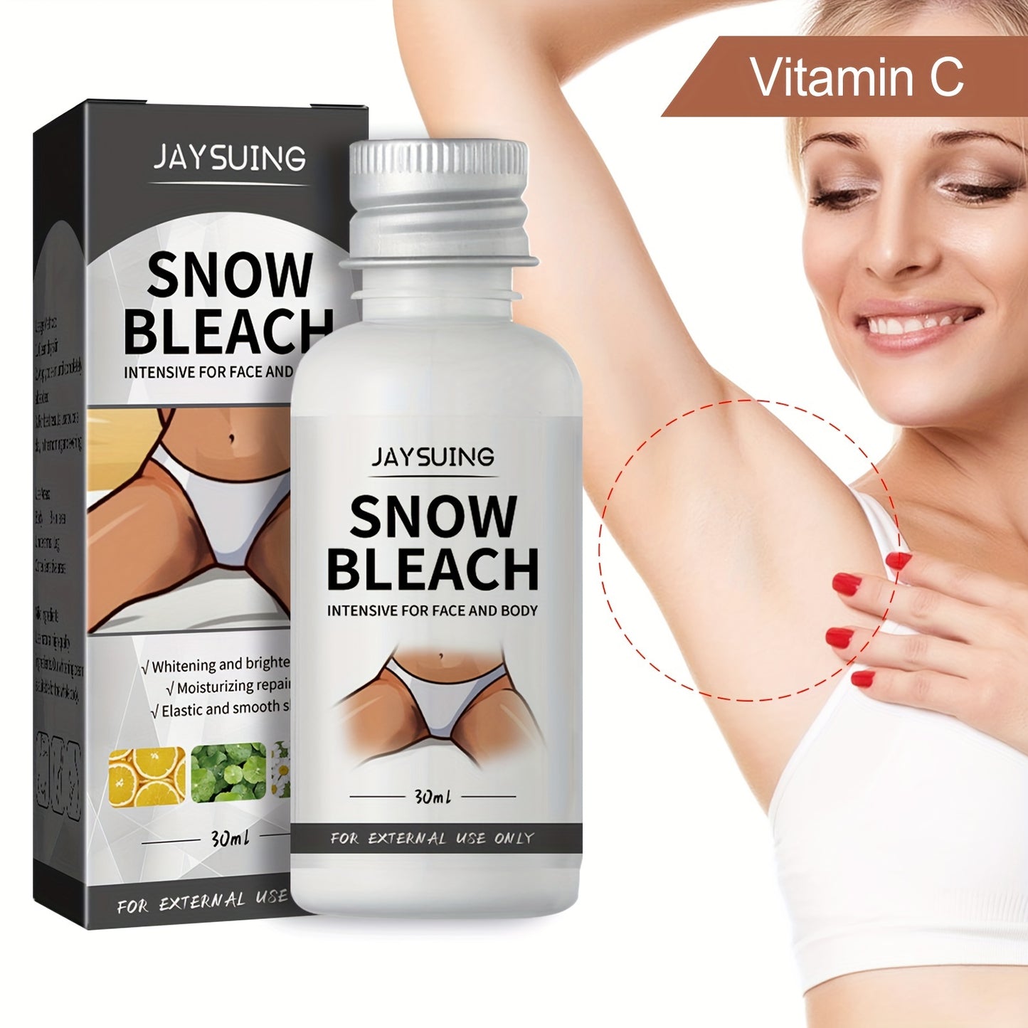 4 unités de 28,5g de Crème Éclaircissante Neige - Avec Vitamine C, Nicotinamide & Centella, Lotion Éclaircissante Pour le Corps, les Parties Intimes, le Rejuvenation des Aisselles, Illuminant les Fesses, Cuisses et la Peau Intérieure