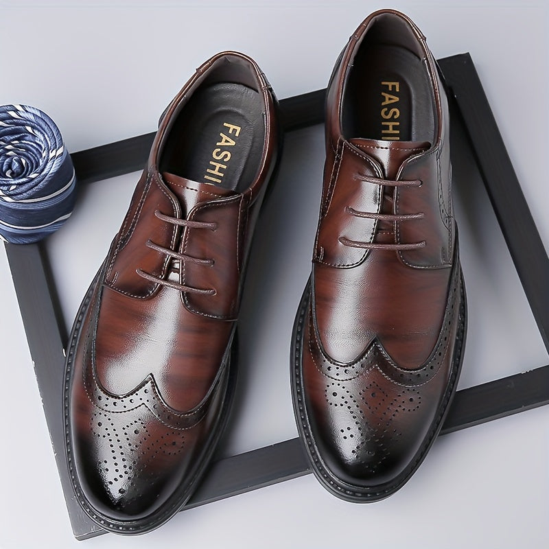 Chaussures Oxford classiques pour hommes à lacets, chaussures habillées formelles tendance en cuir synthétique, chaussures basses à bout fleuri pour mariage, fête, chaussures toutes saisons avec semelle en caoutchouc - chuanm-9156