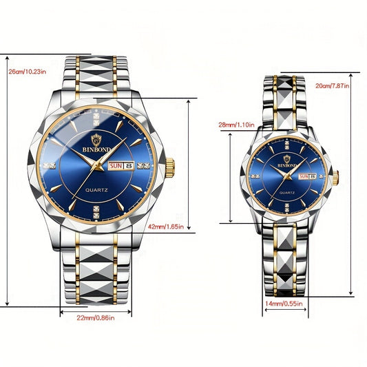 2pcs/set, Dual Calendar Waterproof Men's Watch Set, Valentine's Day Gift 