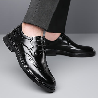 Chaussures Oxford classiques pour hommes à lacets, chaussures habillées formelles tendance en cuir synthétique, chaussures basses à bout fleuri pour mariage, fête, chaussures toutes saisons avec semelle en caoutchouc - chuanm-9156