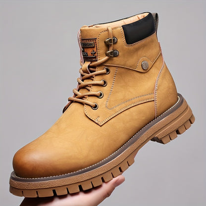 Bottes montantes Derby pour hommes, couleur unie, bout uni, avec ou sans doublure chaude en peluche, semelles en caoutchouc antidérapantes et durables, chaussures confortables, chaussures d'extérieur pour hommes en hiver.