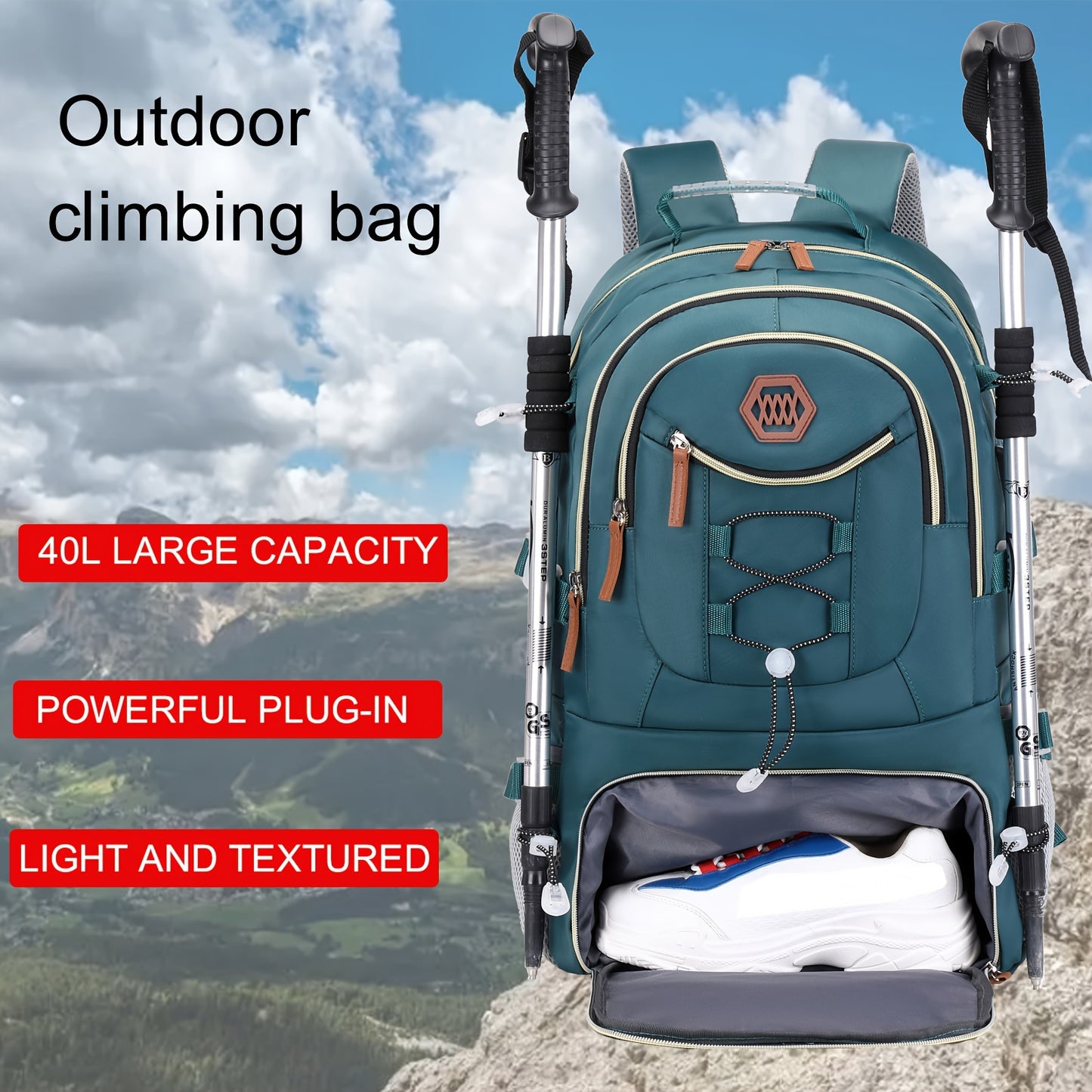 Sac à Dos de Randonnée et Camping pour Hommes de 10.57gal - Sac de Voyage Spacieux avec Compartiment à Chaussures, Convient pour Ordinateur Portable de 17.3", Polyester Durable, Style Sportif