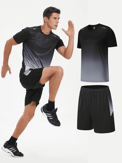 [Vente Chaude] Ensemble Sportif à Séchage Rapide pour Hommes - 2pcs, T-Shirt en Soie Glacée & Shorts pour la Course, le Fitness & le Port Décontracté