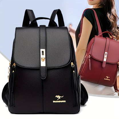 Fashion Flap Backpack, Retro PU Leather School Bag, Casual Anti-theft Backpack for Travel 