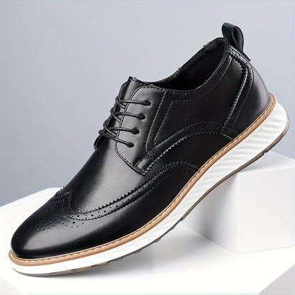 Men's Solid Color Flower Toe Brogue Derby Shoes, Comfortable Durable Non-Slip Rubber Sole Formal Shoes, Men's Shoes 