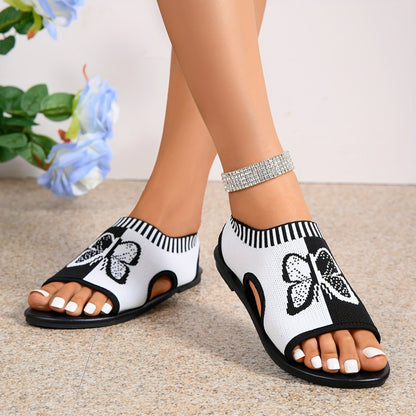 Women Butterfly Pattern Flat Sandals Summer Casual Open Toe Shoes Lightweight Slip-on Sandals 