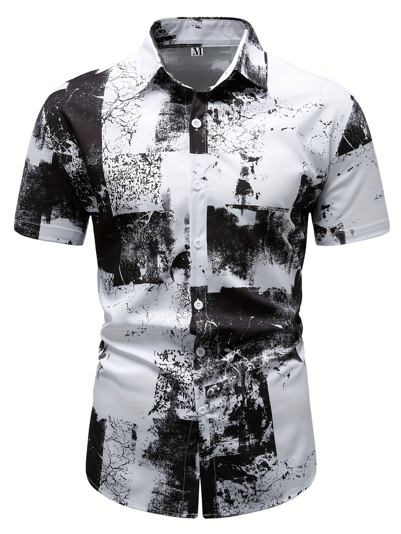 Chemise Graphique Imprimée En Vrac Et Élégante Pour Hommes, Chemise Décontractée À Manches Courtes Boutonnée Et Respirante Pour Les Activités Extérieures D'été