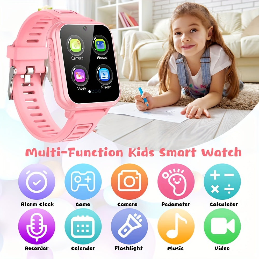 1 montre intelligente pour enfants, avec 24 jeux éducatifs, écran tactile HD, caméra, lecteur de musique, podomètre, réveil, montre calculatrice, cadeau d'anniversaire pour enfants, cadeau de vacances