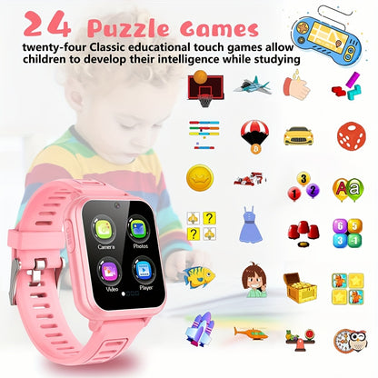 1 montre intelligente pour enfants, avec 24 jeux éducatifs, écran tactile HD, caméra, lecteur de musique, podomètre, réveil, montre calculatrice, cadeau d'anniversaire pour enfants, cadeau de vacances