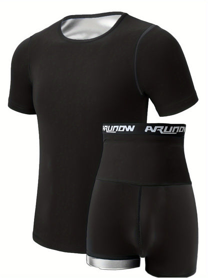 Combinaison de sauna ajustée pour hommes, pour la remise en forme et la mise en forme du corps, ensemble short et short de compression à col rond pour les vêtements de sport d'été