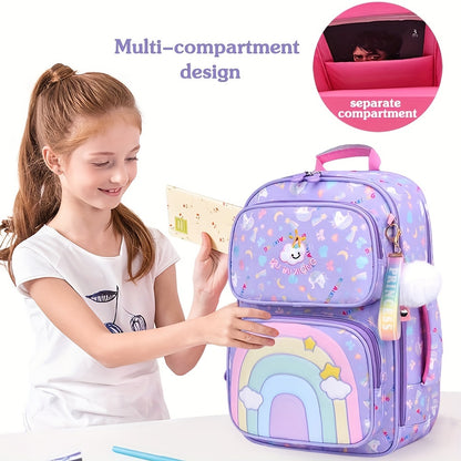 3 pièces Ensemble de sac à dos pour filles pour l'école primaire, sac à dos pour filles arc-en-ciel licorne sac à dos mignon sacs d'école cartables sacs à dos décontractés sac de voyage mignons sacs à dos pour enfants pour filles